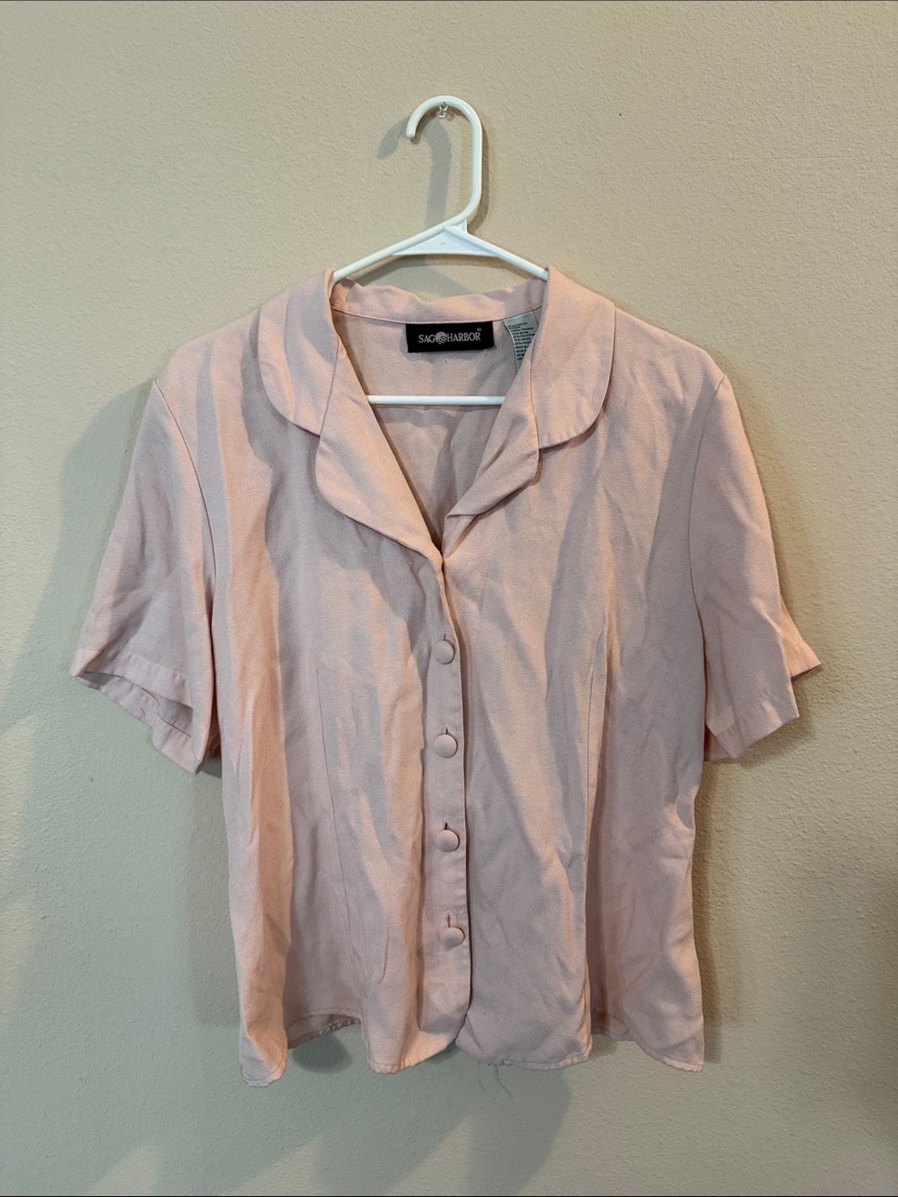 Sag Harbor Soft Pink Short Sleeve Button Front Top